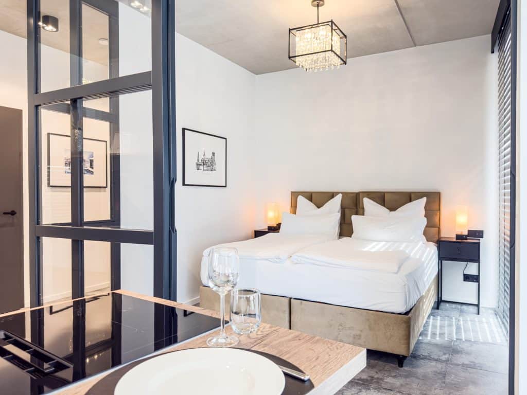 Schlafzimmer im ELBE.6 Apartment I in Wittenberge