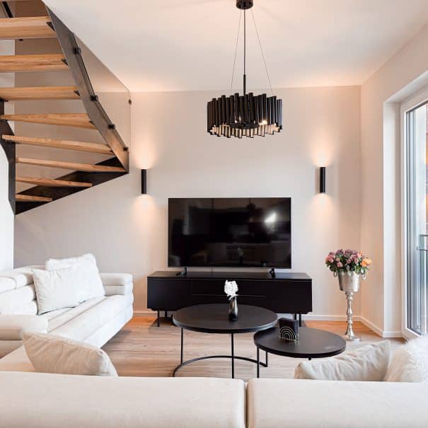 Weitere Ansicht des Wohnzimmers im ELBE.6 Apartment III in Wittenberge