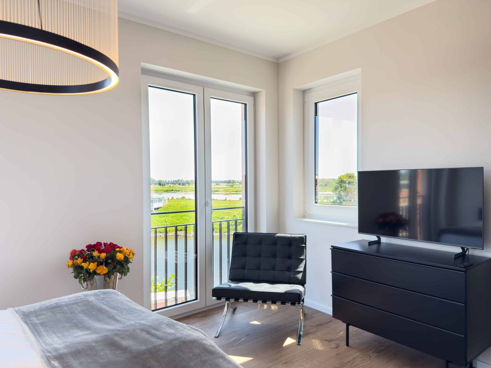 Ausblick aus dem Schlafzimmer im ELBE.6 Apartment II in Wittenberge