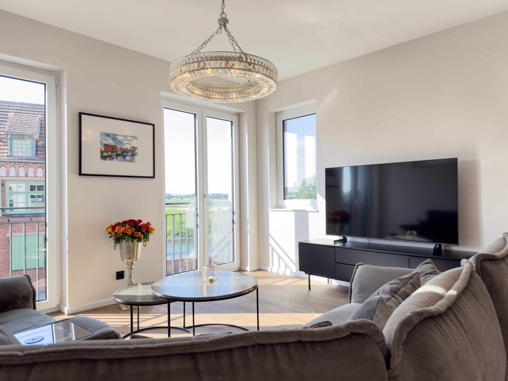 Ausblick aus dem Wohnzimmer im ELBE.6 Apartment II in Wittenberge
